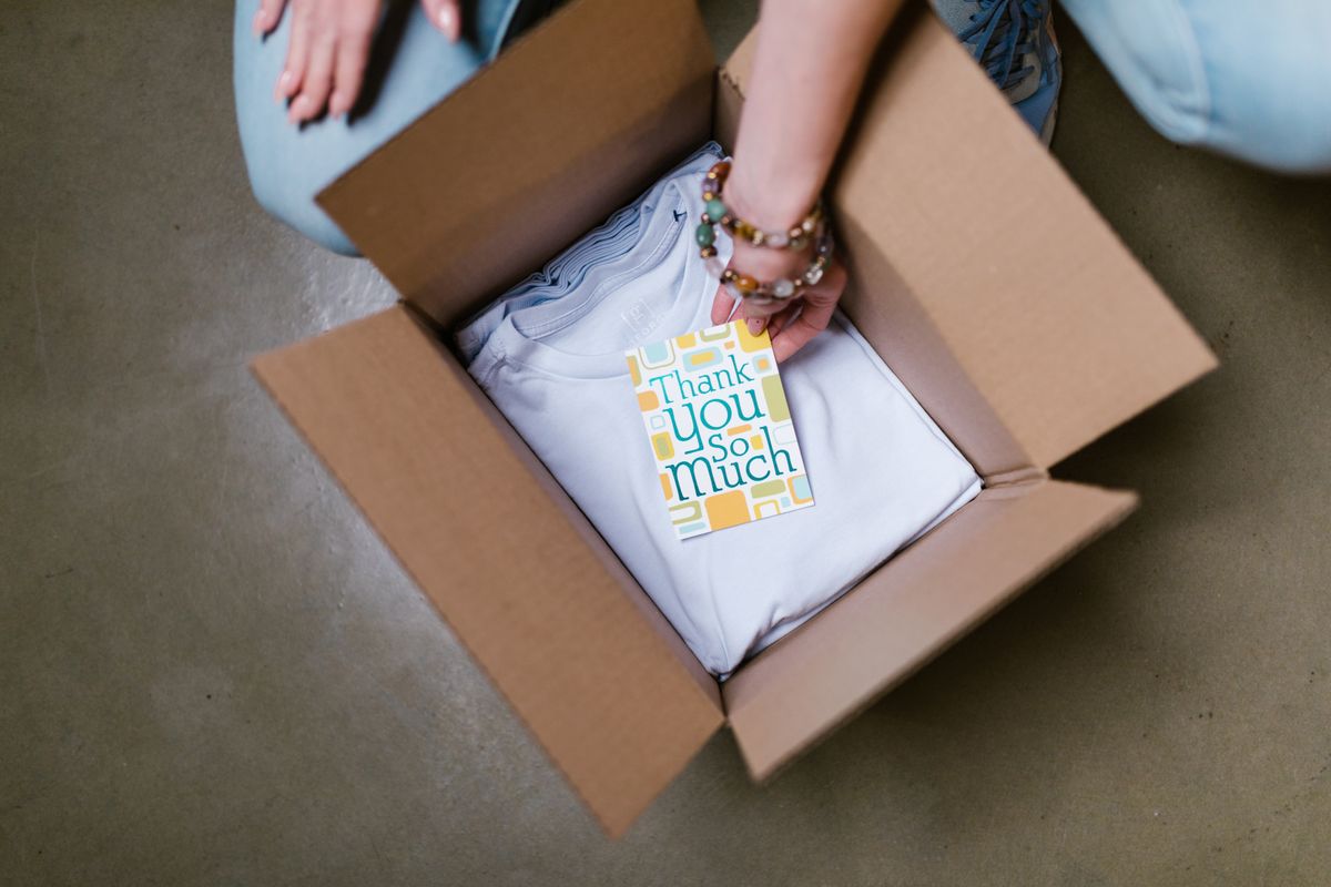 A thoughtful package with a thank-you note